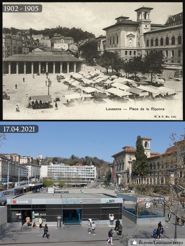 La grenette de la Riponne est visible sur en 1905. On voit le marché Lausannois et la palais de Rumine.