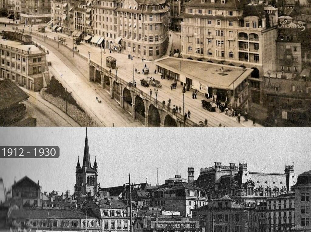 Le Pont Bel-Air à Lausanne. Photos historiques de 1900 à 1930.
