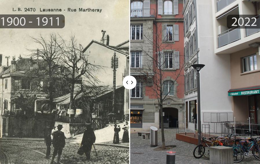 Rue Marterey de Lausanne entre 1900 et 2022