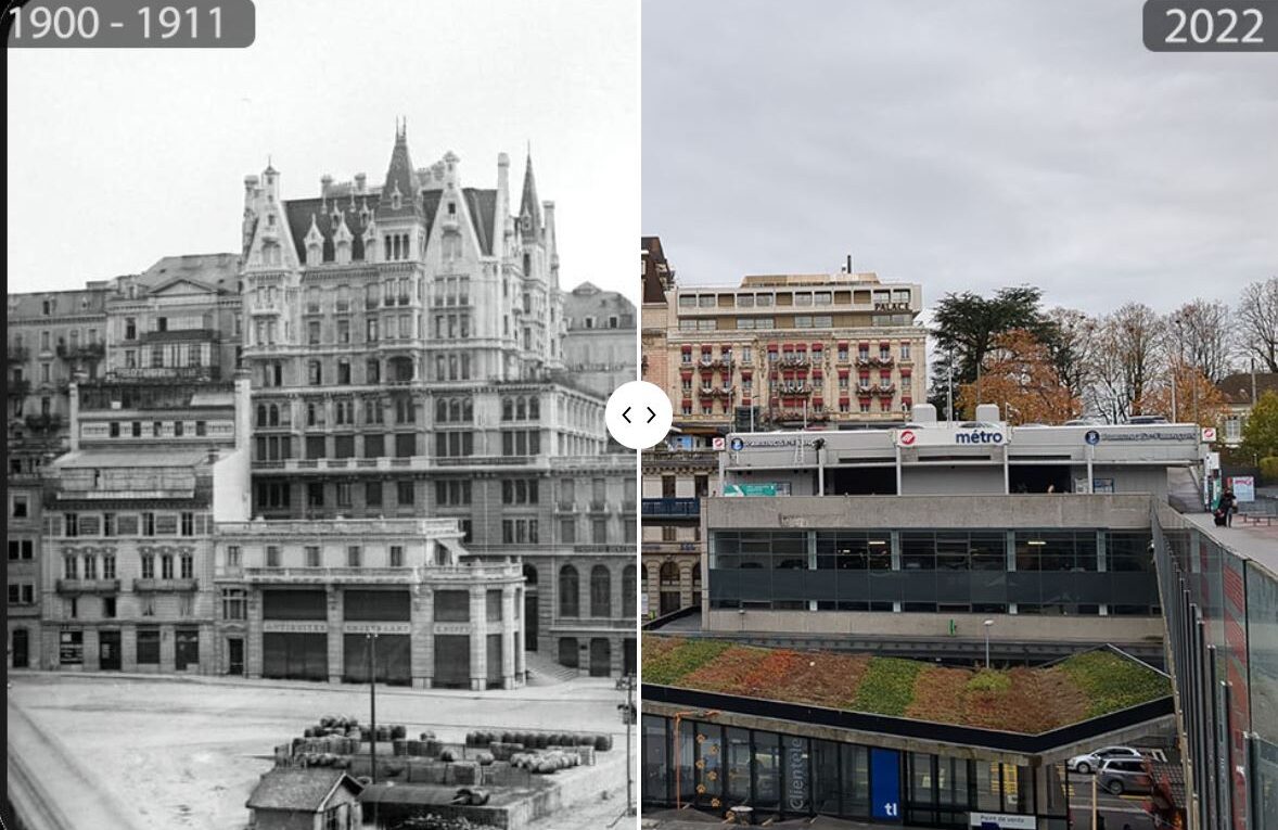 Maison mercier et gare du Flon entre 1900 et 2022.