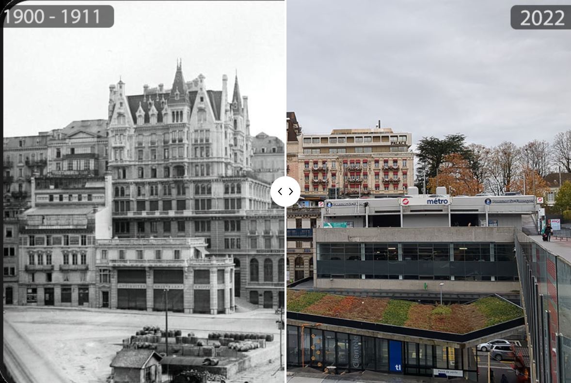 Maison mercier et gare du Flon entre 1900 et 2022.